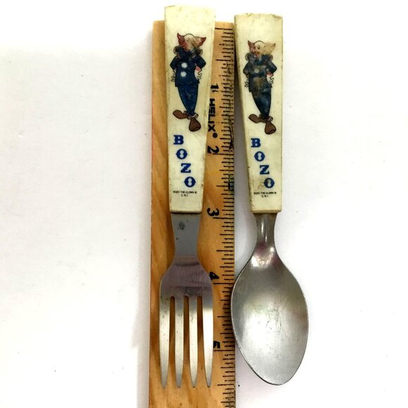 VTG BOZO The Clown Child's Spoon Fork Plastic Handles 1950s Capital Records Inc - Picture 3 of 4